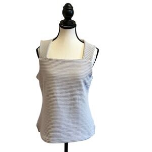 Tahari Square Neck Ribbed Sleeveless Top M Women Beige Polyester Blend